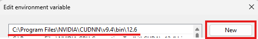 Adding the cuDNN bin path to the system Path