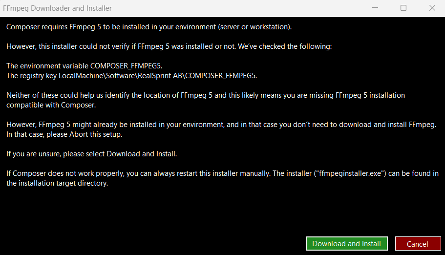 FFmpeg installer window