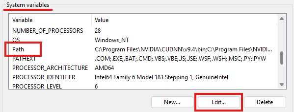 Path variable selected for editing
