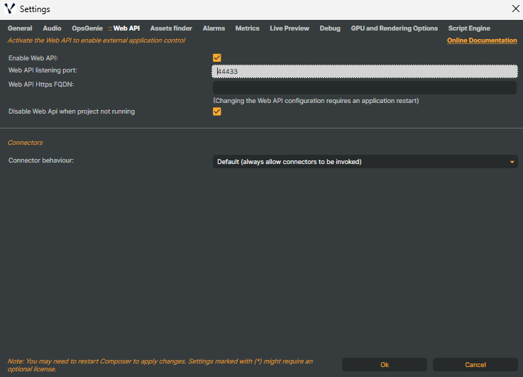Web API settings tab in Composer