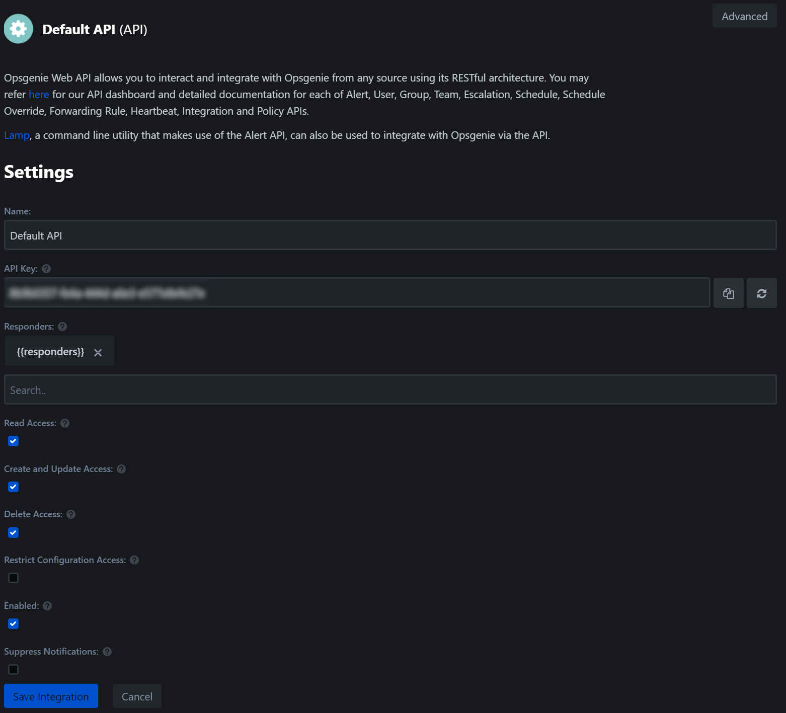 Composer's OpsGenie API key configuration