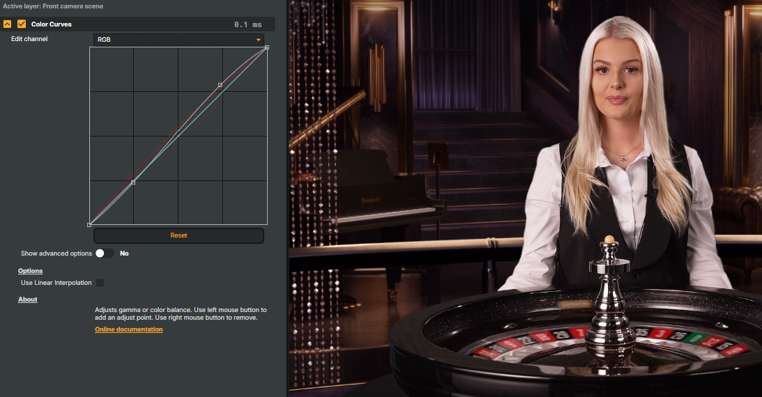 Master RGB curve adding contrast combined with a Red channel curve adding warmth