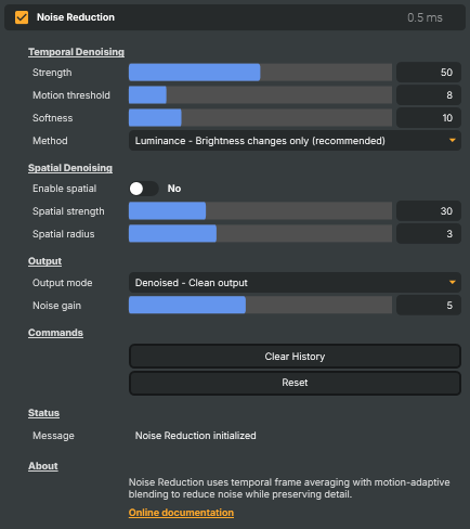 Noise Reduction operator property panel