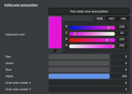 Initial color and position