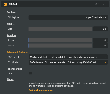 QR Code operator property panel