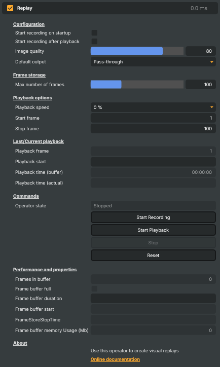 Replay operator property panel