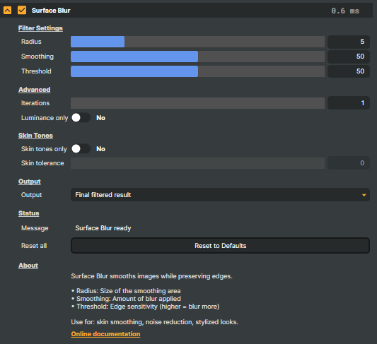 Surface Blur overview