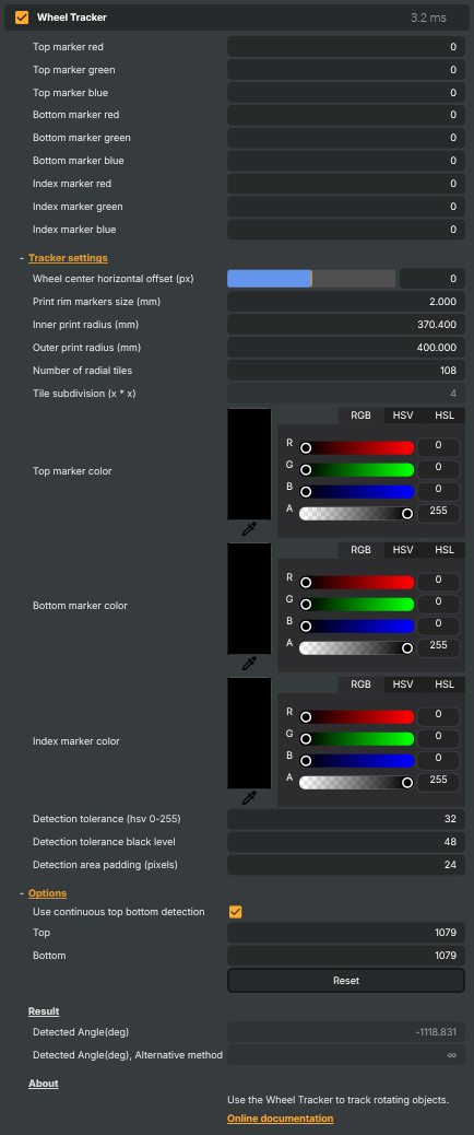 Wheel Tracker property panel