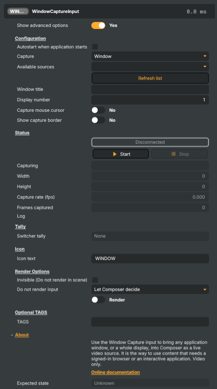 Window Capture Input settings