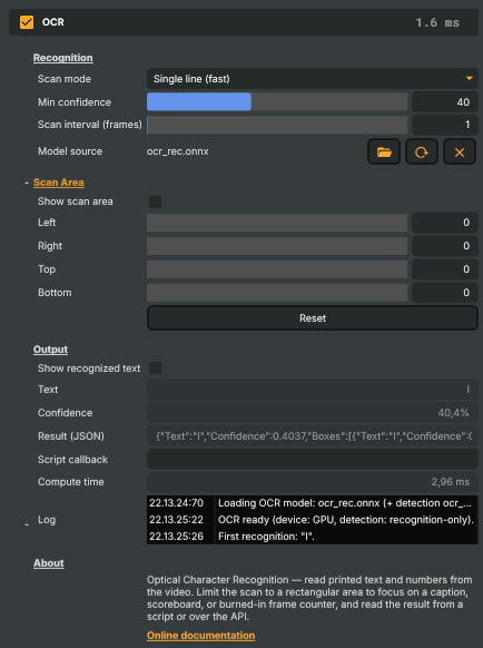 OCR operator properties