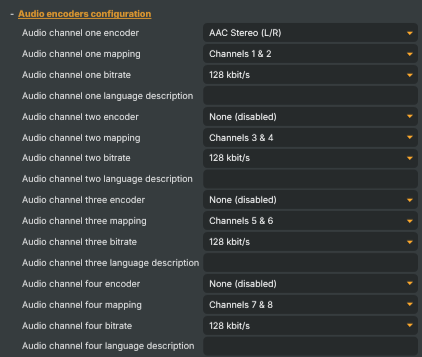 Audio encoders configuration