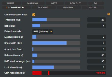 Channel Strip Inspector — COMPRESSOR tab