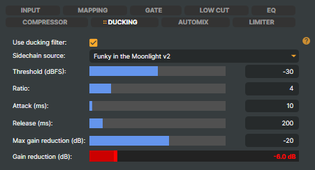 Channel Strip Inspector — DUCKING tab