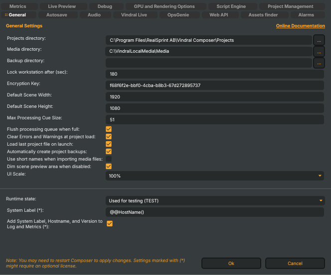 Settings window — General tab