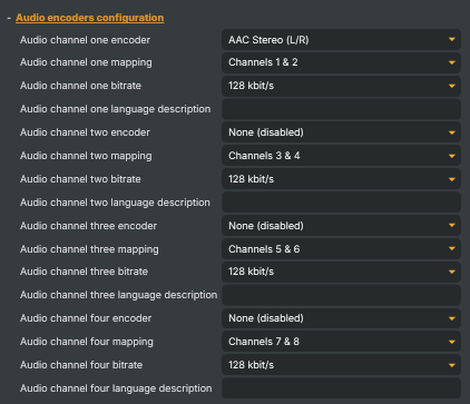 Audio encoders configuration