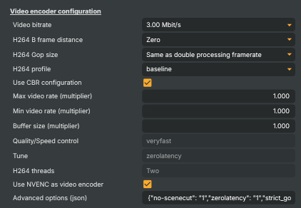 Video encoder configuration