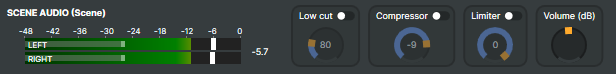 Scene audio VU meter and processing chain