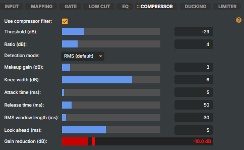 Channel Strip Inspector — COMPRESSOR tab