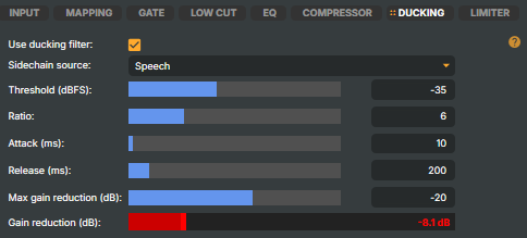 Channel Strip Inspector — DUCKING tab