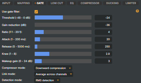Channel Strip Inspector — GATE tab