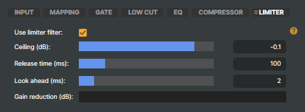 Channel Strip Inspector — LIMITER tab