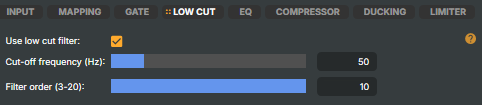 Channel Strip Inspector — LOW CUT tab