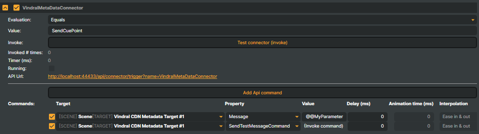A Connector command referencing a parameter via @@