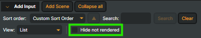 Inputs list with the "Hide not rendered" checkbox above it