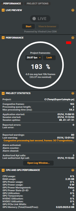 The Performance tab on the right side of Composer Desktop